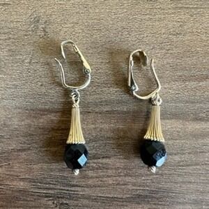 Sarah‎ Coventry Black Dangle Earrings Gold Tone Faceted Bead Drop Leverback
